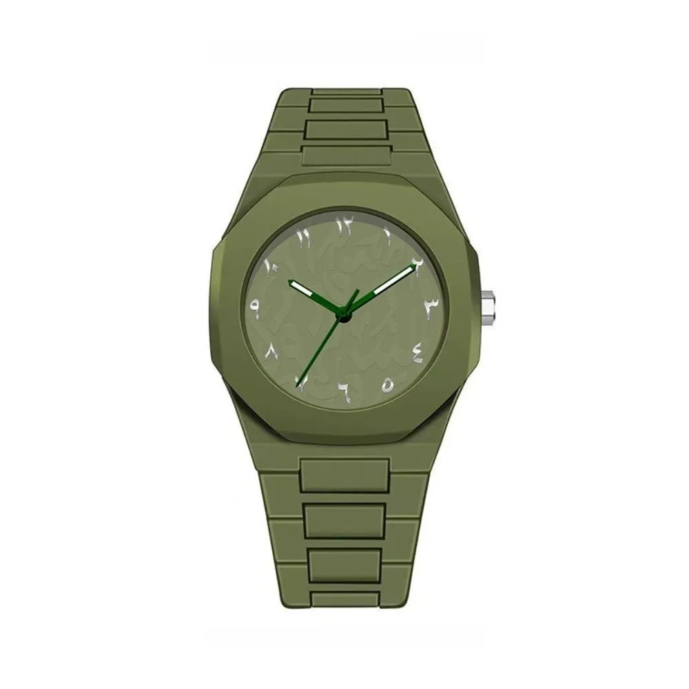 Arabic Dial Waterproof Watch Round Dial Plastic Strap Quartz Watch Exquisite Design Color Strap Business Watch Casual Wear