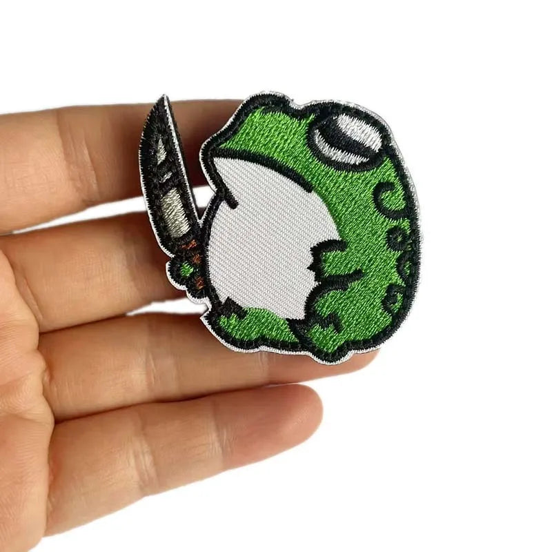 Animal With Knife Fabric Applique Embroidery Hook and Loop Patch,Peace Goose,Angry Frog,Cat,Duck Tactical Badges Clothes Sticker