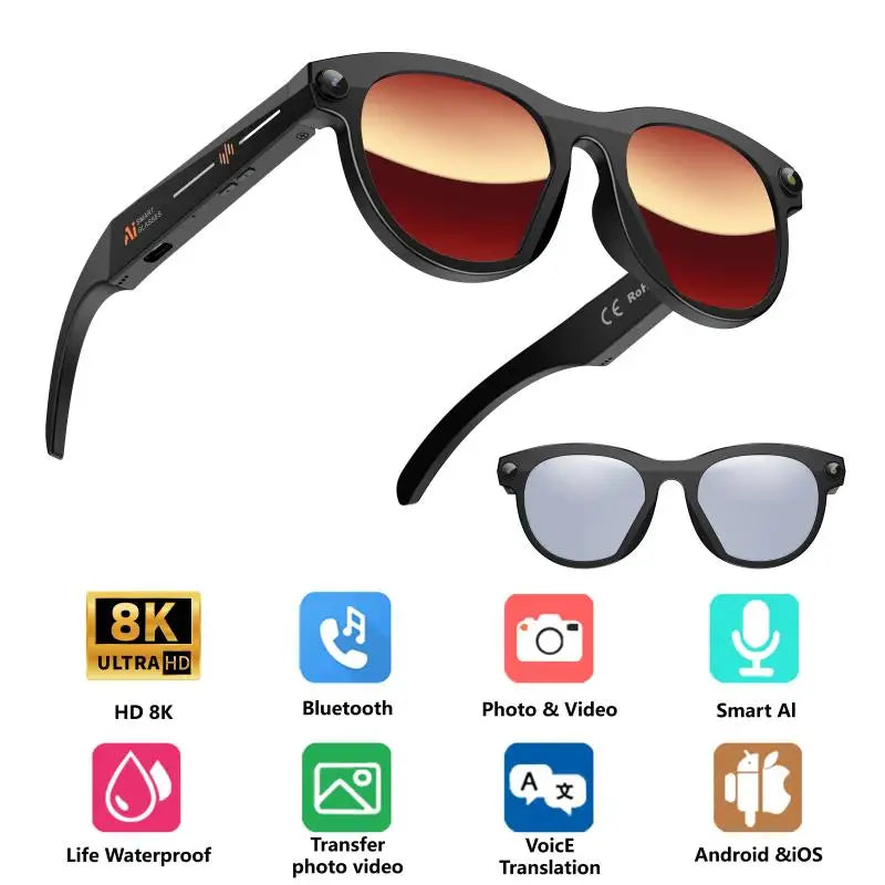New Smart AI Glasses 500W Shooting Camera HD Photo Video Voice Call Translation Waterproof Bluetooth AI Motorcycle Glasses ﻿