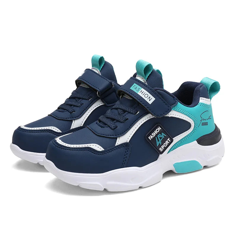 Autumn and Winter Children's Shoes, Boys' Sports Shoes, Leather Surface, Breathable, Non-Slip, Versatile Sports Shoes for Middle-Aged and Older Children, Elementary School Students