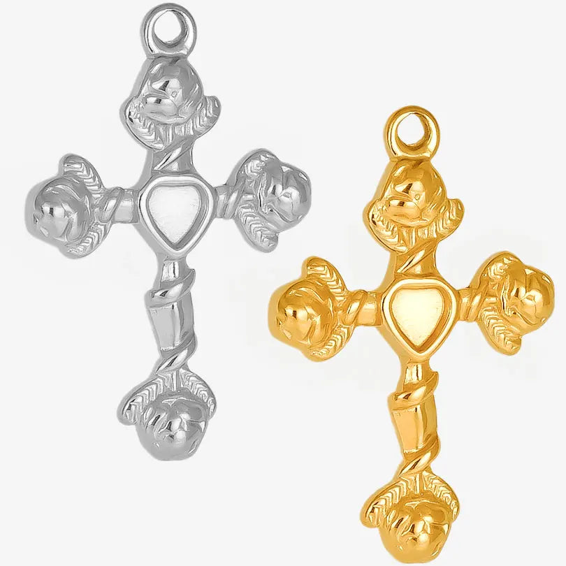 6pcs/Mix Classic Gold/Silver Color Heart Shaped Cross Irregular Shaped Pendant Stainless Steel Diy Women Necklace Accessories