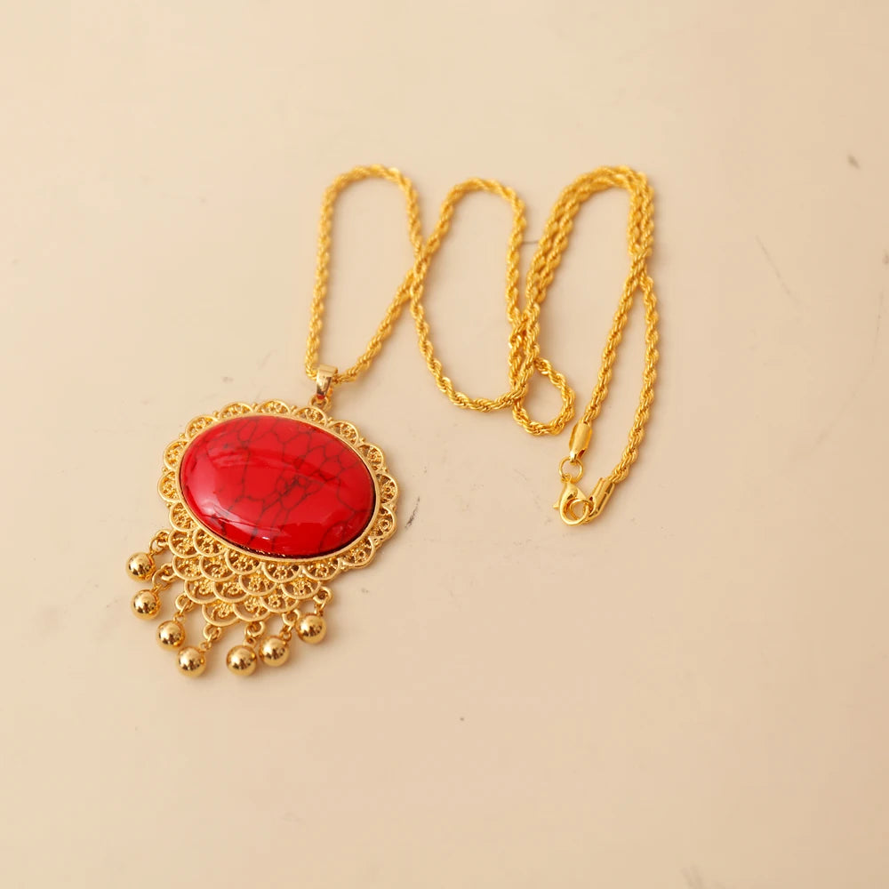 Gold plated pendant necklace turkish kurdish women jewelry necklace arabic middle east festival wedding jewelry