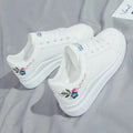 Shoes 2025 Women Running Spring Autumn Fashion White Breathable Embroidered Flower Lace-Up Casual Sneakers Zapatos De Mujer