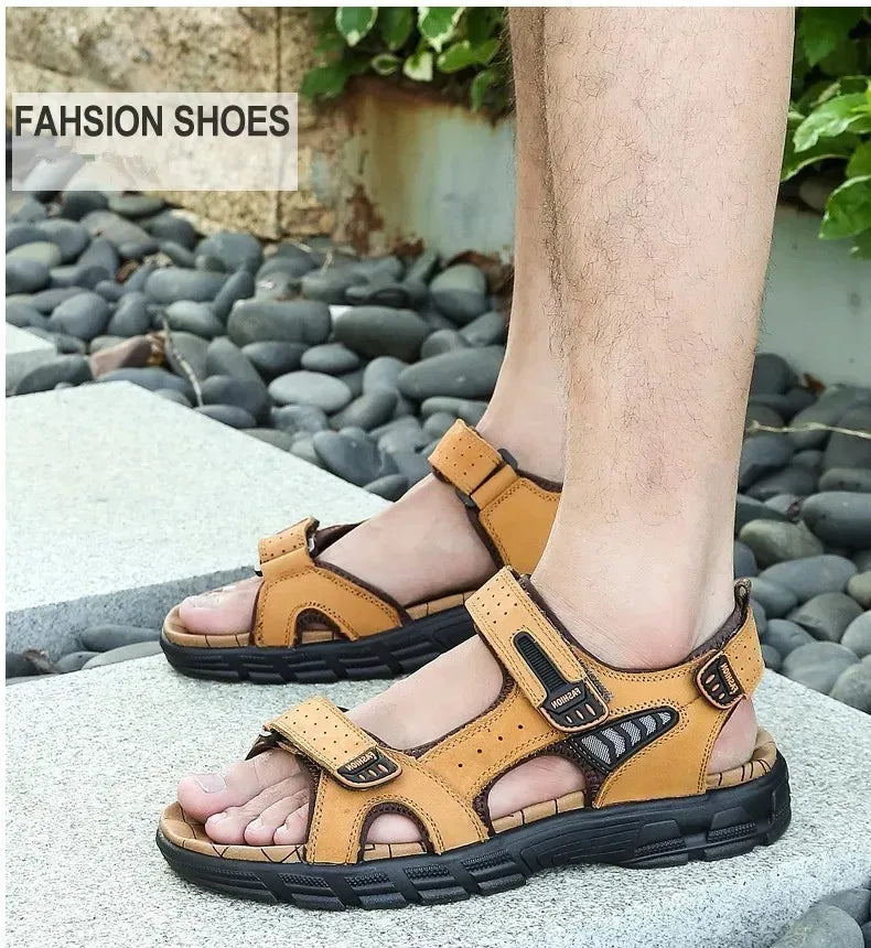 2026 New Genuine Leather Men's Sandals Summer Outdoor Non-slip Hiking Trekking Shoes for Men Beach Slippers Casual Sneakers