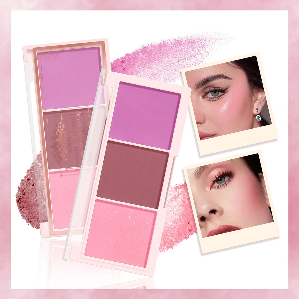 HISYI three-color blush natural color rendering delicate non-flying powder matte rouge holding makeup clear vitality girl blush