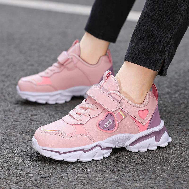 Autumn Girls Sneaker Children Leather Shoes PU Daily Kids Casual Walking Sneaker Platform Sports Tennis Sports Shoes Girl