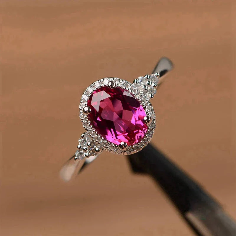 Trendy Sterling Sparkling Red Heart Stackable Ring Micro Pave Crystal CZ for Women Valentine's Day Fashion Jewelry