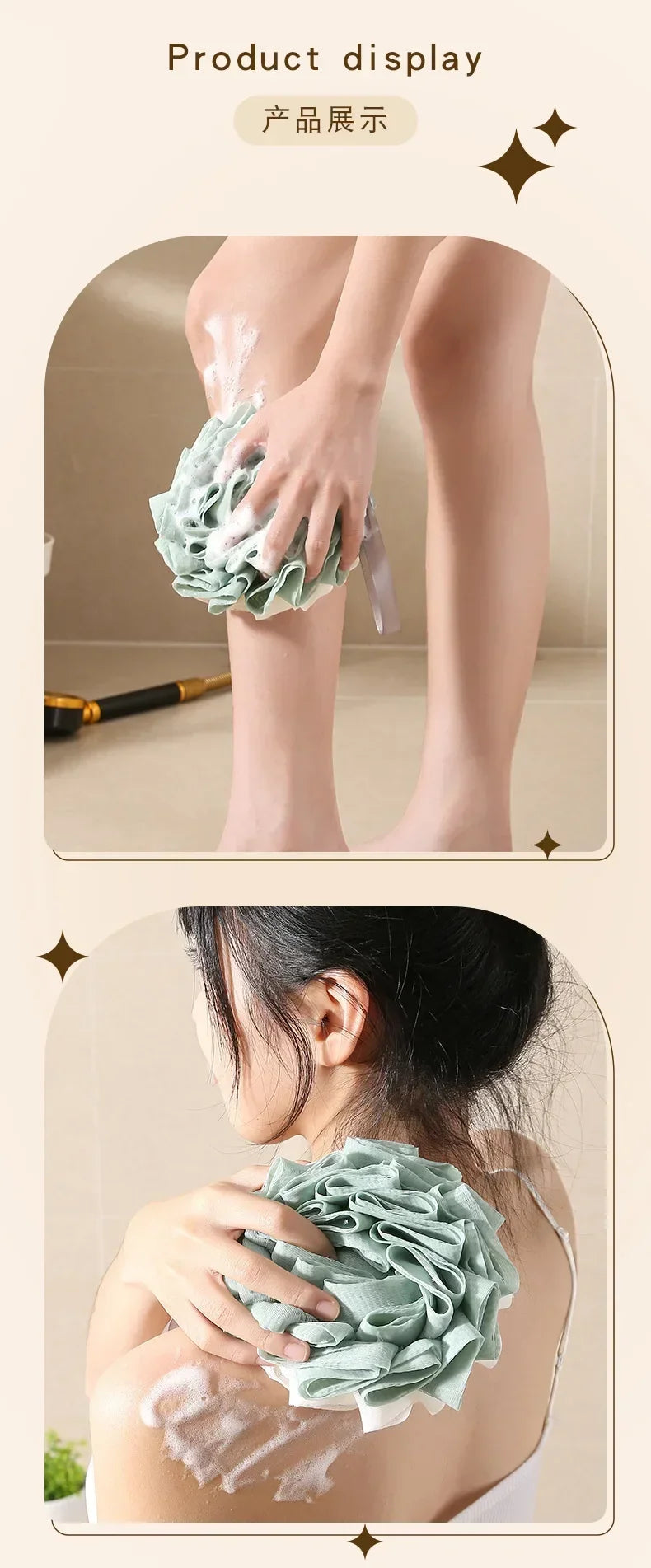Large Bath Sponge Double-Layer Scrub Foaming Bath Washing Towel Lace Design Back Scrubbing Bath Ball for Personal Hygiene