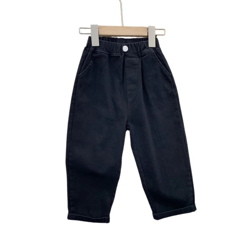 2-7Y New Autumn Casual Pants Solid Color Elastic Waist Pants with Side Pockets for Boys Girls Cotton Trousers Daily
