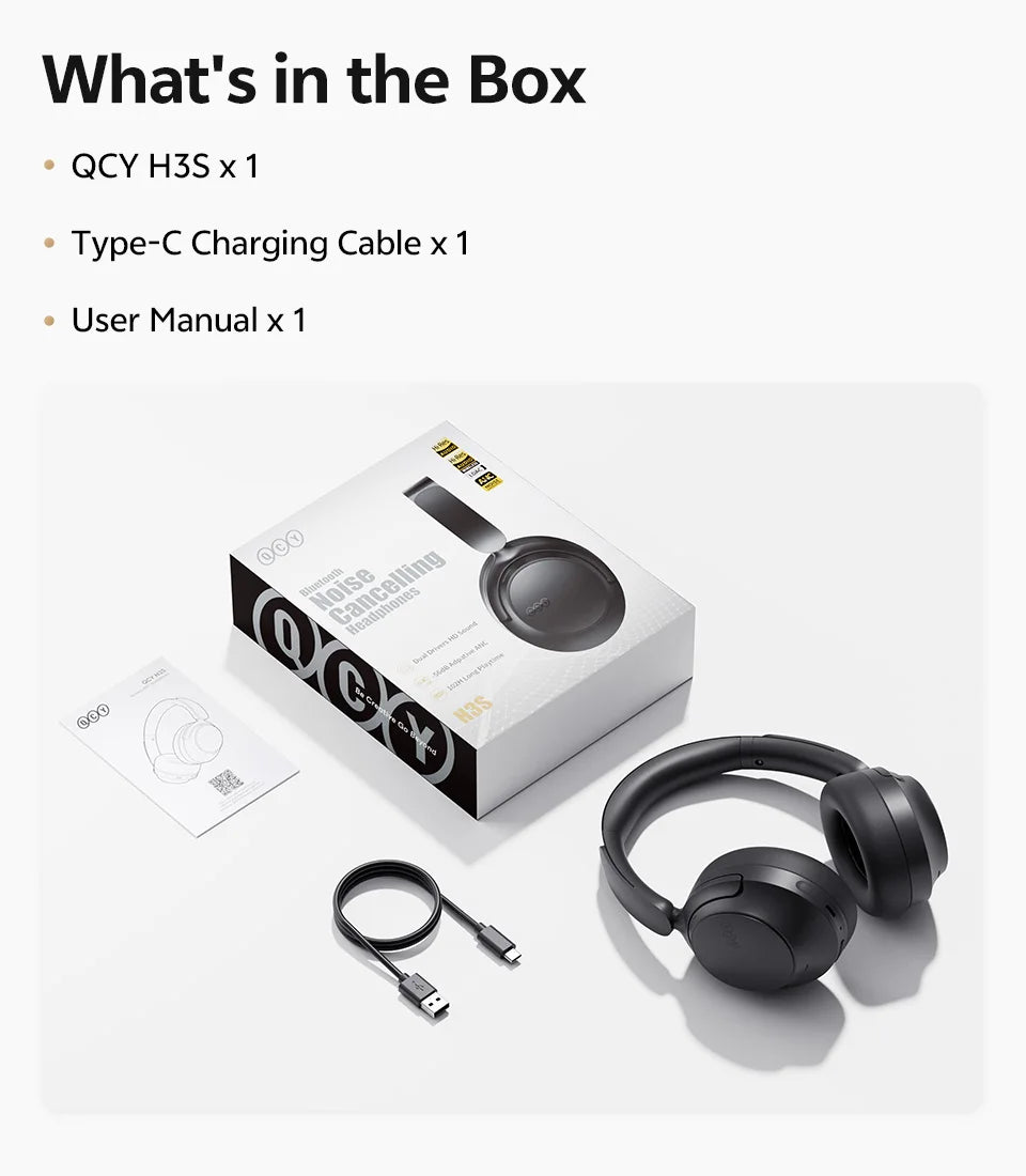 QCY H3S -56dB Adaptive ANC Over Ear Headphone Hi-Res LDAC Spatial Sound Wireless Earphone Bluetooth 6.0 Dual Driver 102H Headset