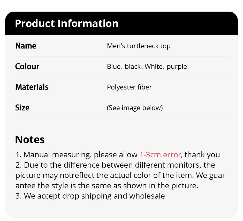 Men's Autumn and Winter Plus Size Solid Color Turtleneck Bottoming Shirt Casual Joker Fashion Young Men Long Sleeve Warm T.