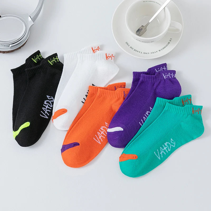 5 Pairs Men Bright Colored Ankle Socks Breathability Fashionable Casual Street Style Deodorizing Invisible Travel Running Socks
