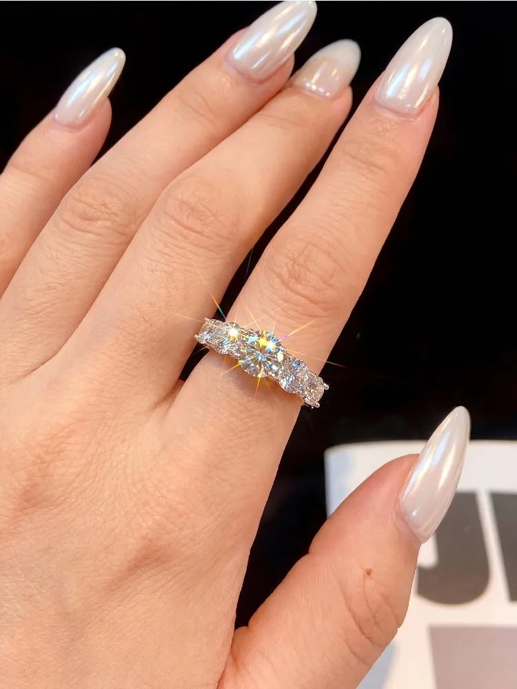 925 Sterling Silver Sparkling 1CT Real Moissanite Diamond Ring for Women Wedding Original High Quality Fine Jewelry