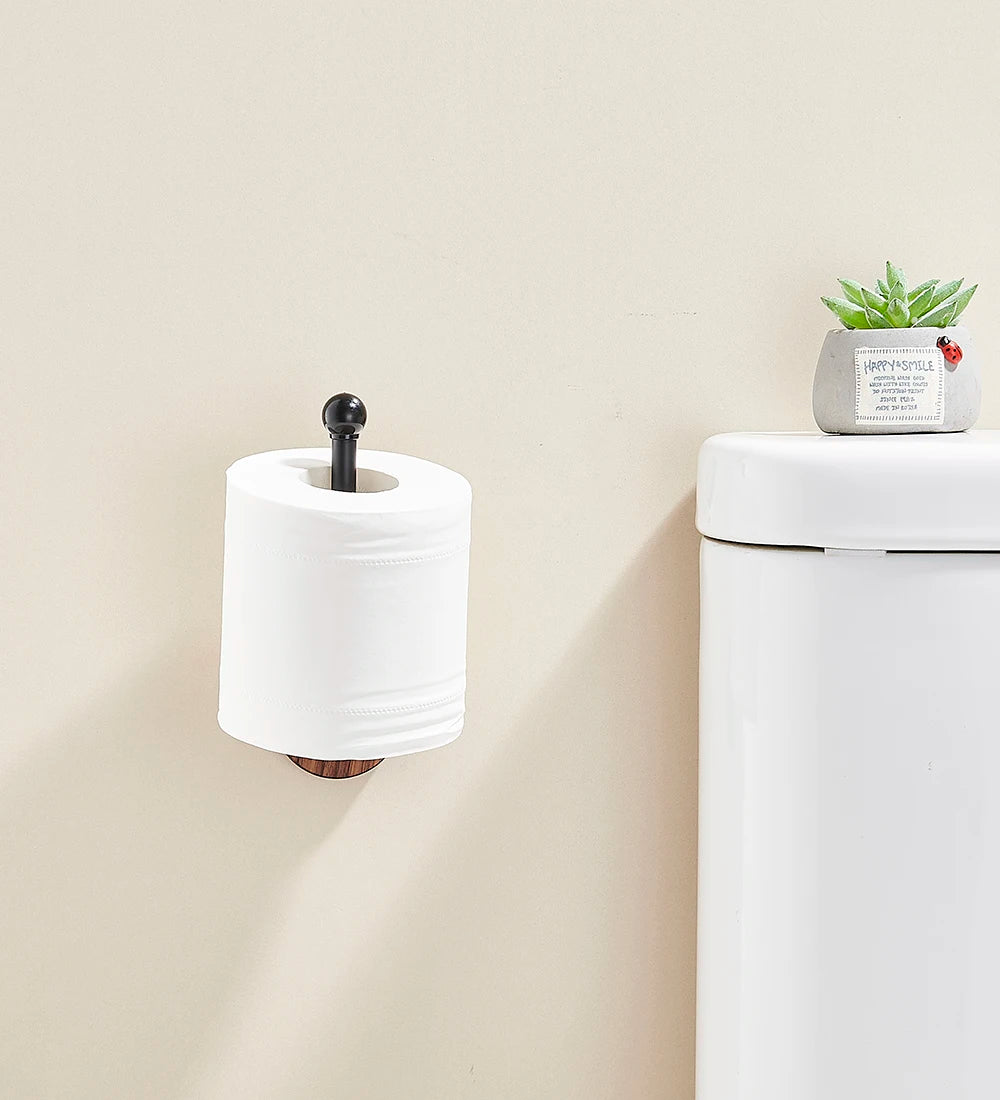 Wood Toilet Paper Holder  No Drill Required! Kitchen & Bathroom Storage Solution  Self-Adhesive Wall Mounted Tissue Rack
