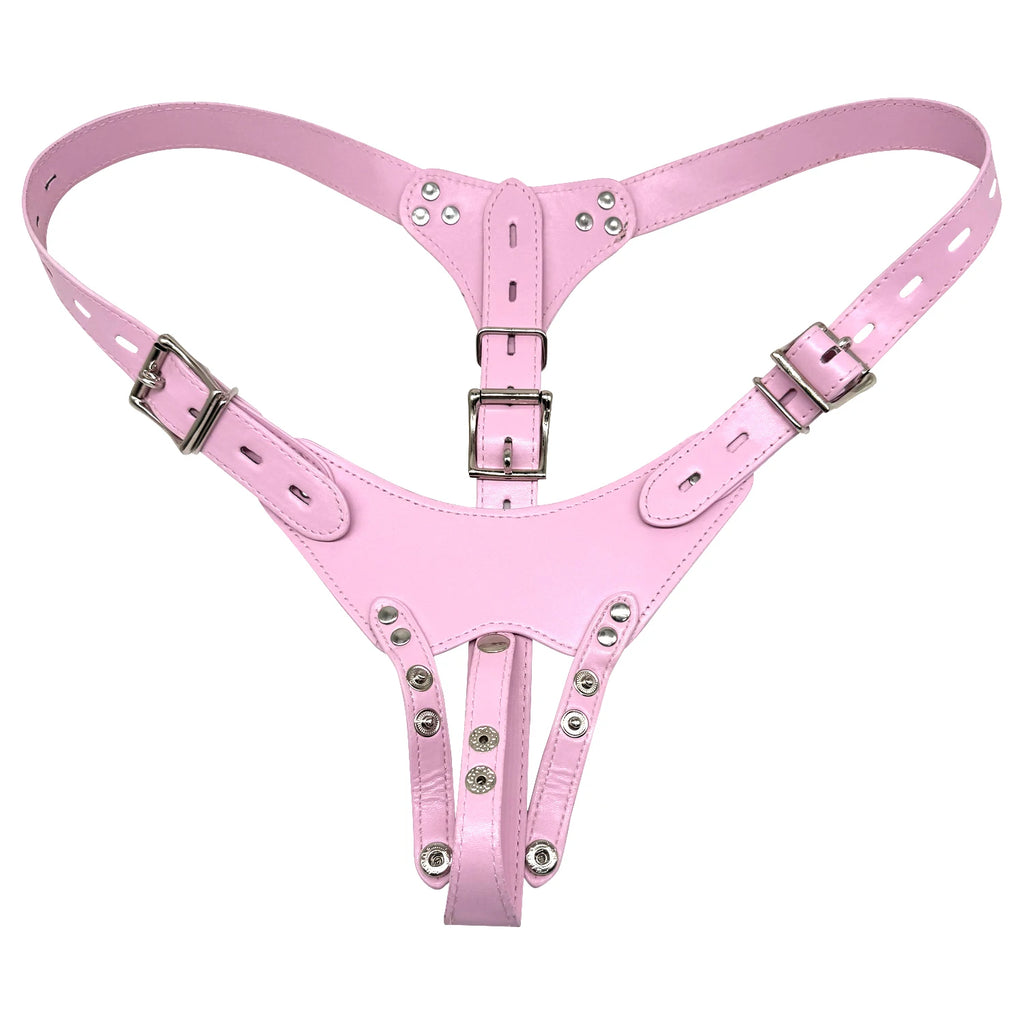 Leather Chastity Harness with Silicone Cage - Adjustable Male Chastity Belt Pants for Locked Play