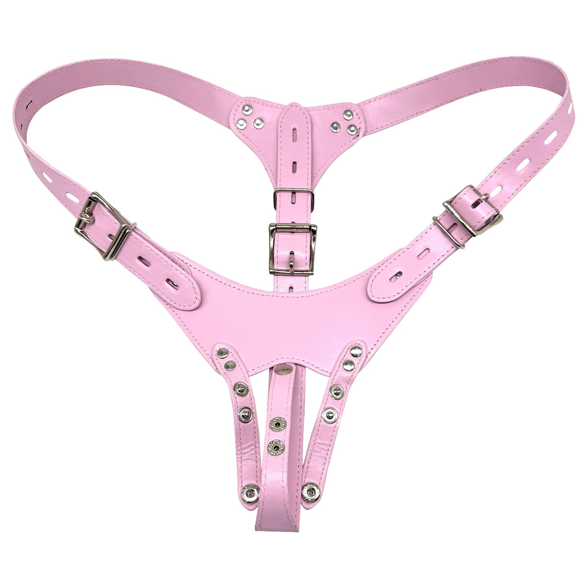 Leather Chastity Harness with Silicone Cage - Adjustable Male Chastity Belt Pants for Locked Play