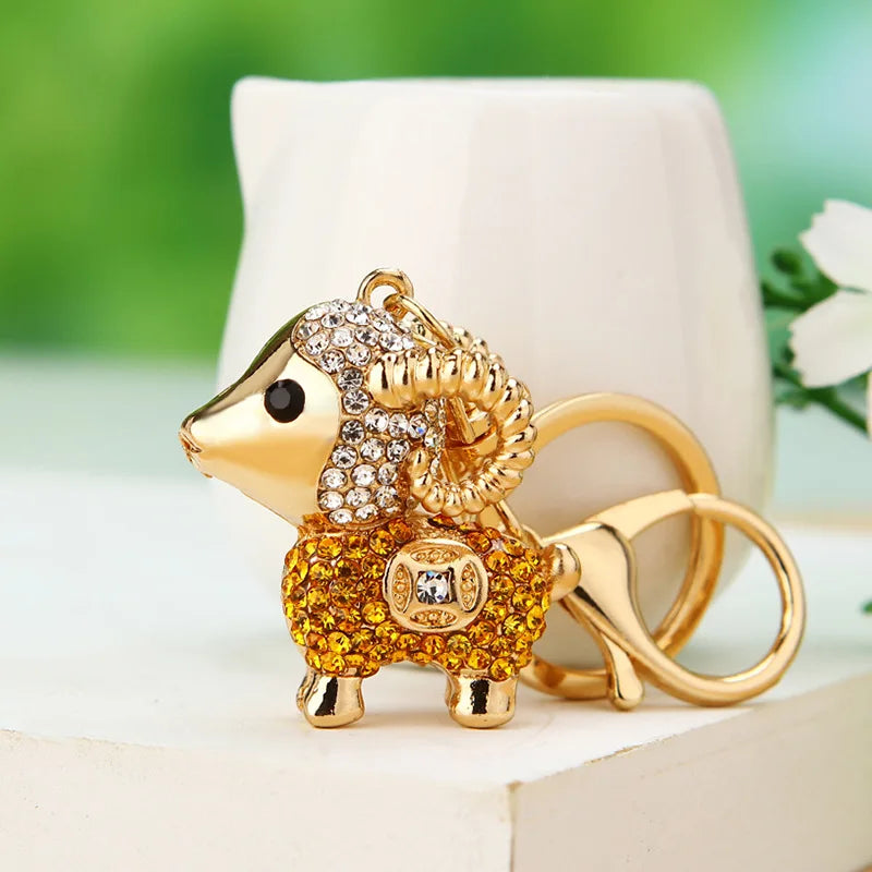 Chinese Zodiac Goat Sheep Lovely Crystal Charm Purse Handbag Car Key Keyring Keychain Party Wedding Birthday Gift