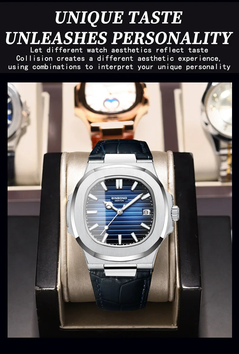 Authentic Men's Watch Waterproof Leather Strap Luminous Business Calendar Square Male Student Fashion Quartz Clock Watches Gift
