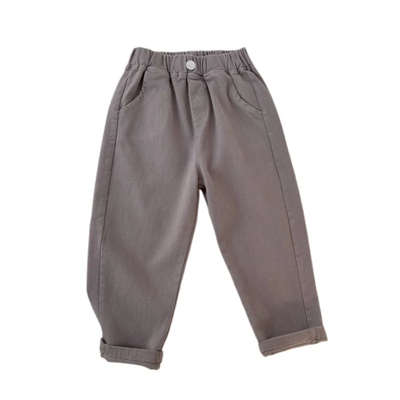 2-7Y New Autumn Casual Pants Solid Color Elastic Waist Pants with Side Pockets for Boys Girls Cotton Trousers Daily