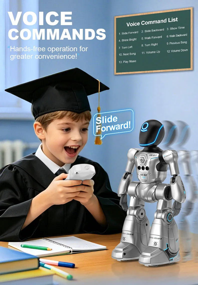 AI Smart Voice Robot Toy with Gesture Sensing & Smart Programming, Interactive Robot with Lights & Music, Perfect Gift for Kids