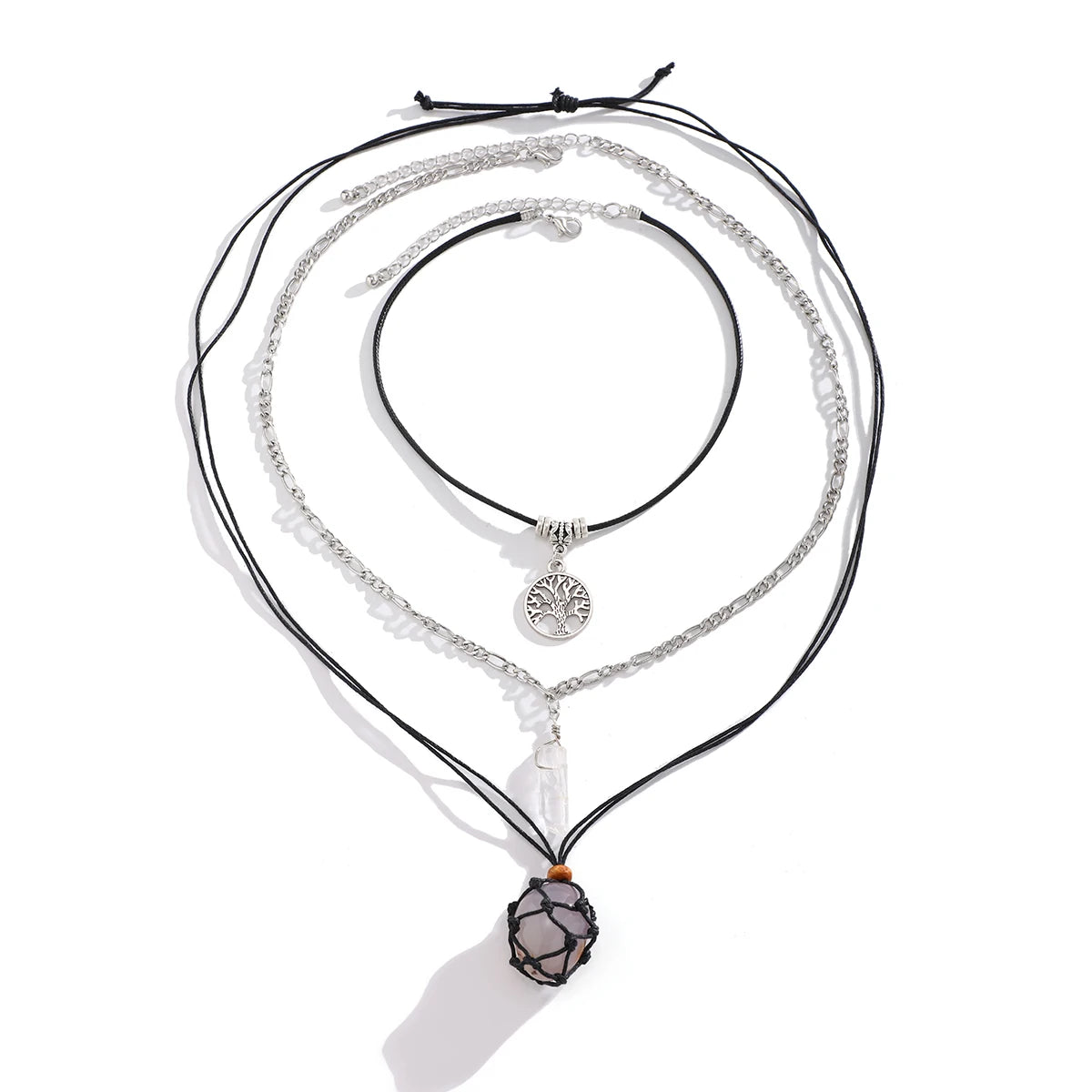PuRui Vintage Natural Stone Beads Pendent Necklace for Women Crystal Charm Multilayer Rope Choker Neck Chain Jewelry Party Girls
