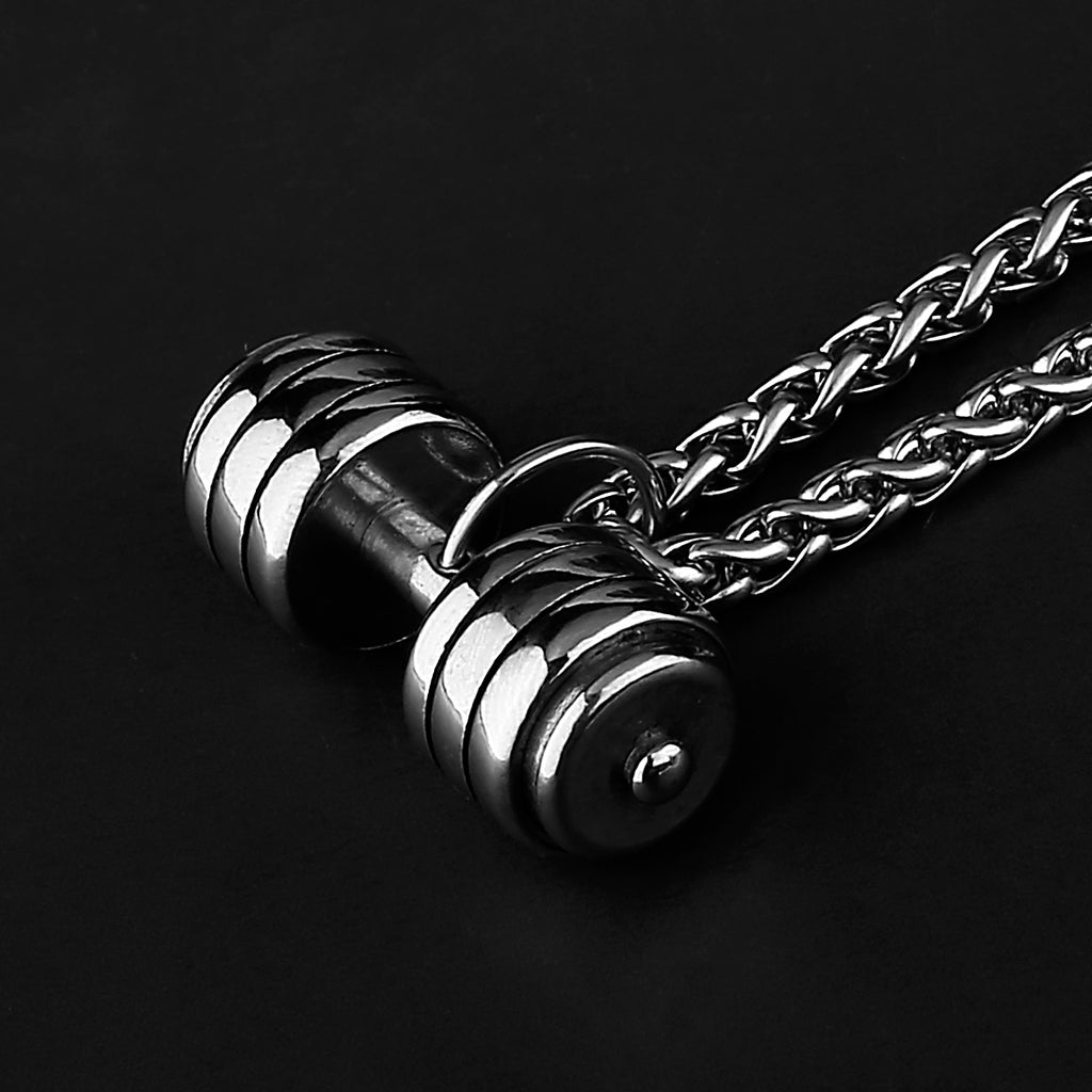Men's Fitness Dumbbell Pendant Necklace Punk Hip Hop Silver Color Stainless Steel Necklace Jewelry Gift for Boyfriend