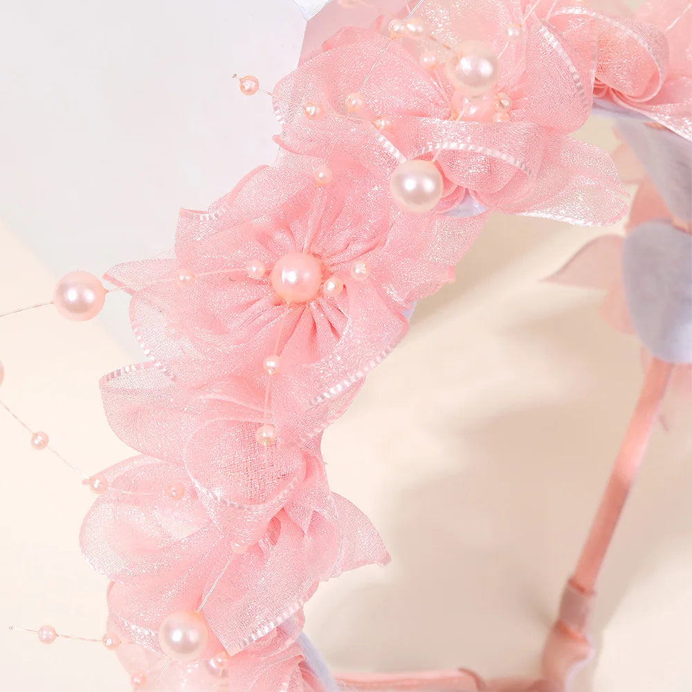 Fairy Flower Headband Sweet Lovely Girl Lace Floral Pearls Hair Hoop For Princess Wedding Birthday Headwear Accessories Gifts