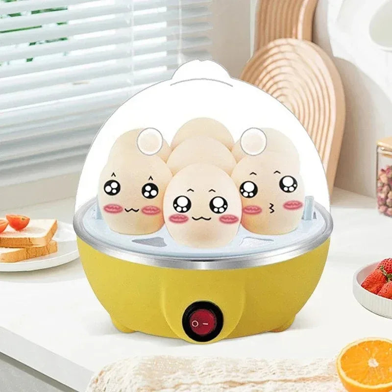 Máquina de cozer 7 ovos com desligamento automático, multifunções e portátil, ideal para cozer ovos e preparar pudim a vapor.