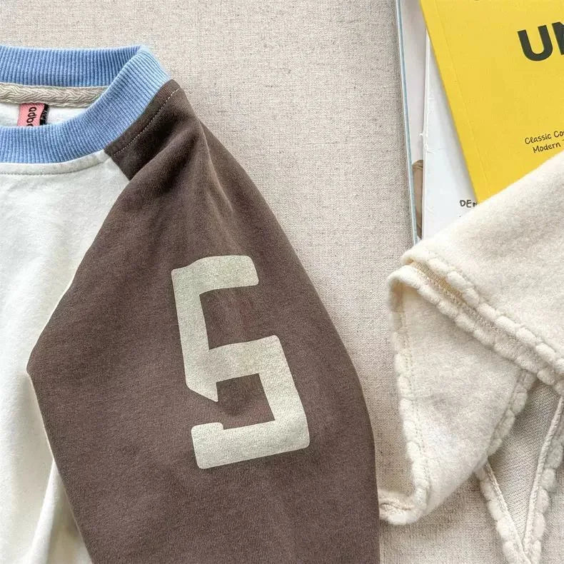 RAISE Spring 2026 Kids Boys Long Sleeves Letter Printed Cotton Children Boys Pullovers Ins Raglan Sleeve Spliced Baby Boys Top