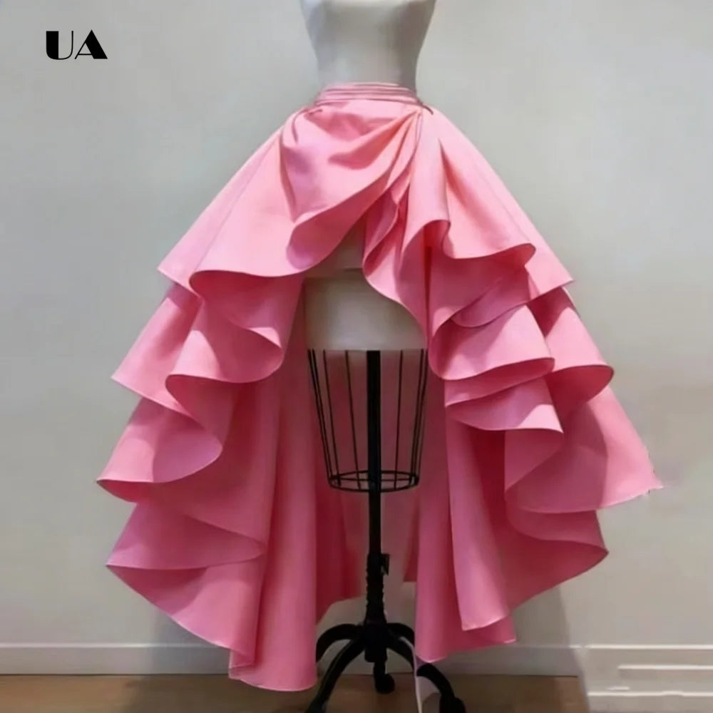 Women's Fashion Hi-lo Skirt, Elegant Satin Ruffled Skirt, High Waist A-Line Party Prom Skirt