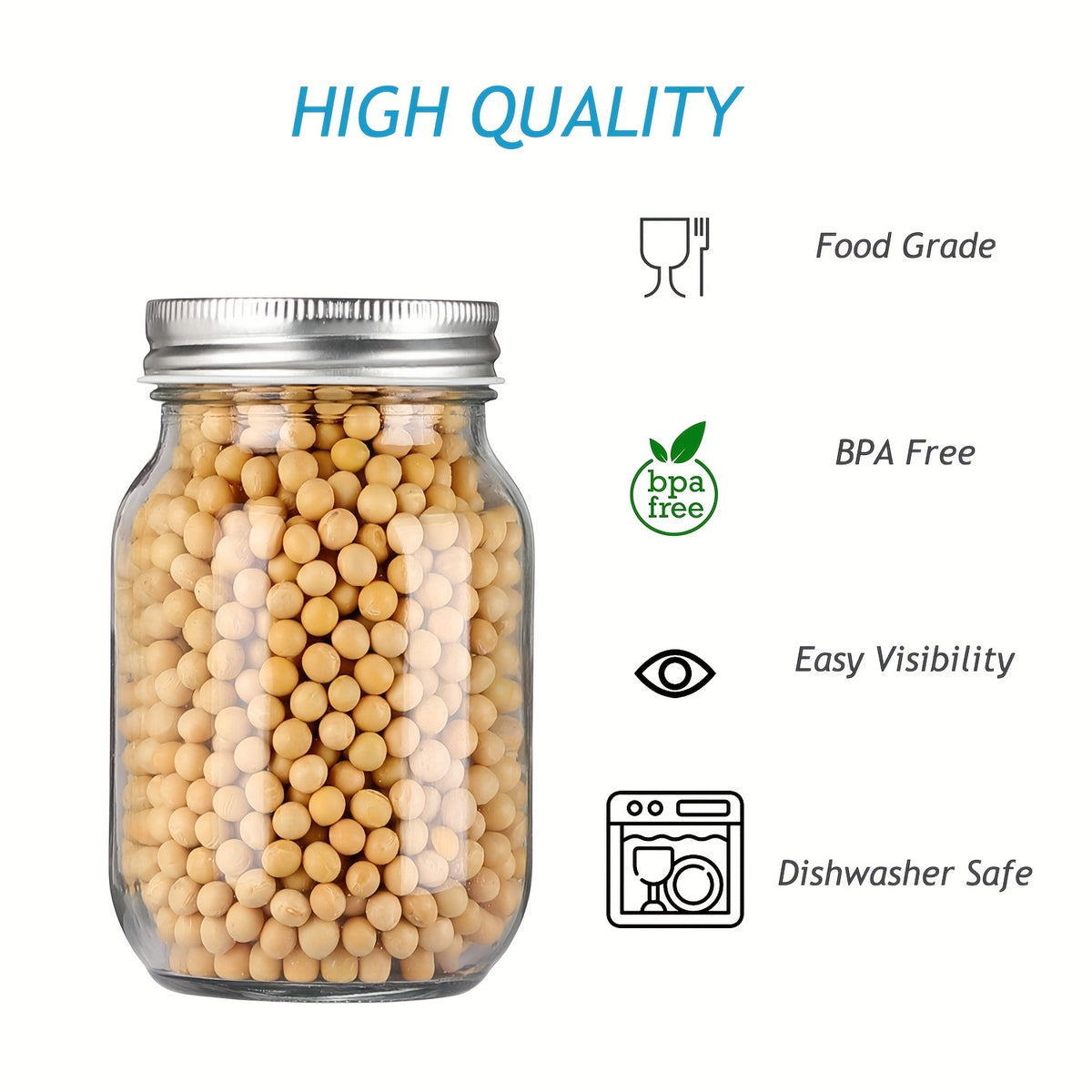 6Pcs, 12Pcs, 500Ml/16Oz, Glass Mason Jars, Glass Storage Jars, Kitchen Storage Containers, Glass Sealed Jars, Pickle Jars, Regular Sealing Lids, Suitable for Jam, Salad Dressing, Honey, Shower/Wedding Gifts
