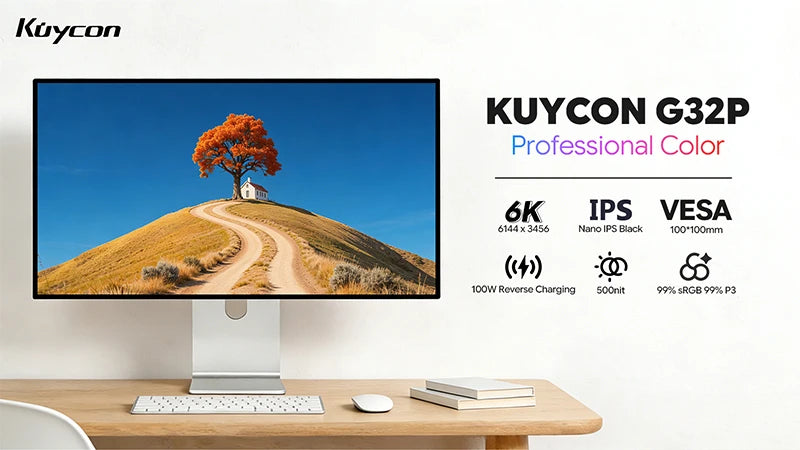 Kuycon G32P 32 Inch Computer Monitor 6K UHD IPS PC Display 500 Nits Contrast Rate 2000:1 Desktop Screen 99%sRGB Aluminum Alloy