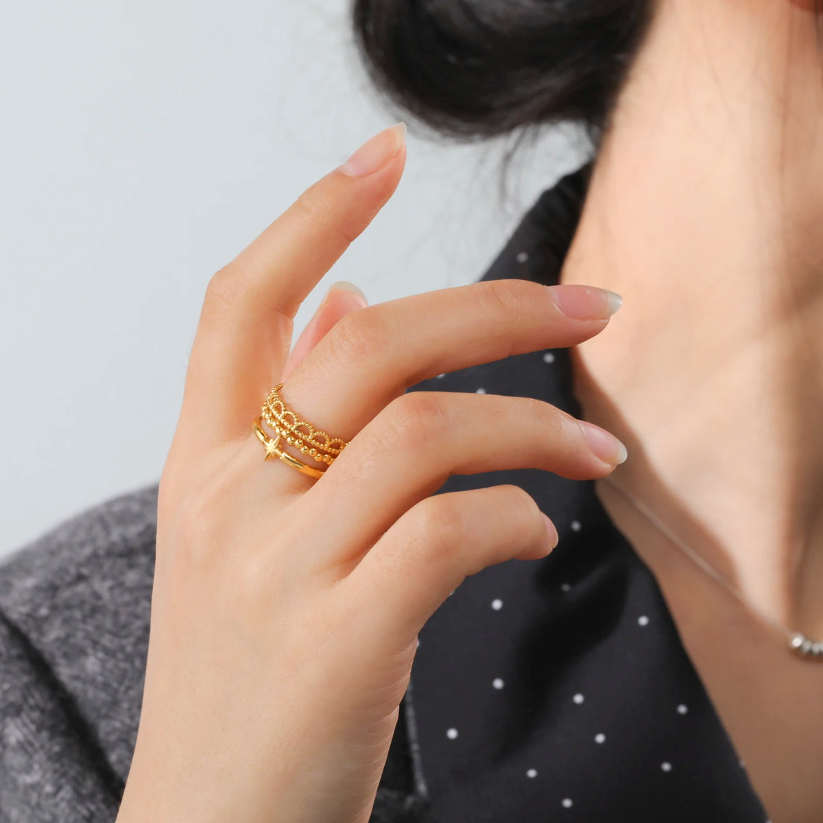Amaxer For Women Lover's Rings Star Lace Beads Strip Stainless Steel Gold Color Silver Color Engagement Jewelry Party Gift
