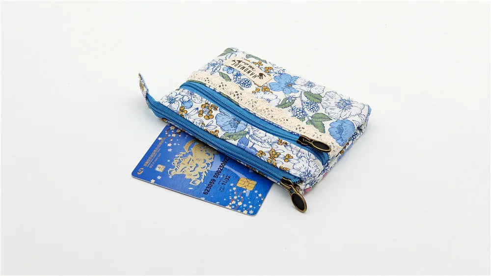 New Fashion Flower Multi-layer Cotton Fabric Coin Purse Women Card Wallet Small Change Bag Retro Canvas Female Hand Purses Pouch