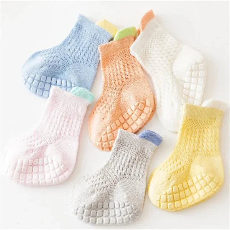 3pairs/lot 6 Colored Of Net Eye Non-slip Baby Girl Sock Hollow-out Breathable Thin Infant Girl Cotton Socks Children's Socks Kit