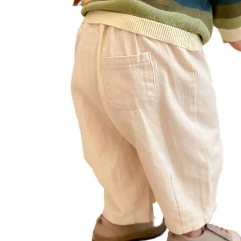 Solid Boy Kids Fashion Trousers Toddler Clothes Summer Spring Baby  Pocket Ankle Length Loose Girl Children Casual Pants