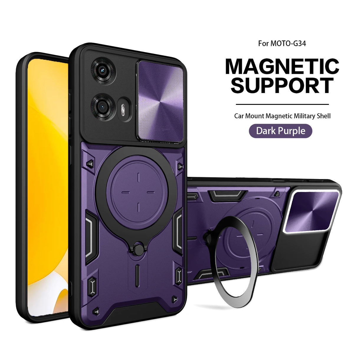 For Motorola Moto G24 G04S E14 G05 E15 G06 G34 G45 G35 G53 G13 G23 G54 G55 G85 S50 NEO Armor Slide Magnetic bracket phone case