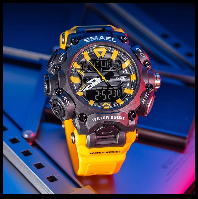 Military Watch Sport Waterproof 50M Stopwatch Analog Digital Wristwatches Week Display Alarm Clock 8053 Digital Watches Mens