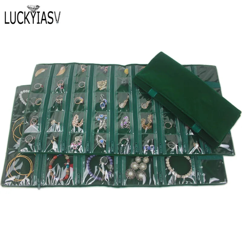 Velvet Travel Zipper Jewelry Roll Bag for Jewellery Ring Earrings Organizer Storage Bag Portable Necklace Display Cases