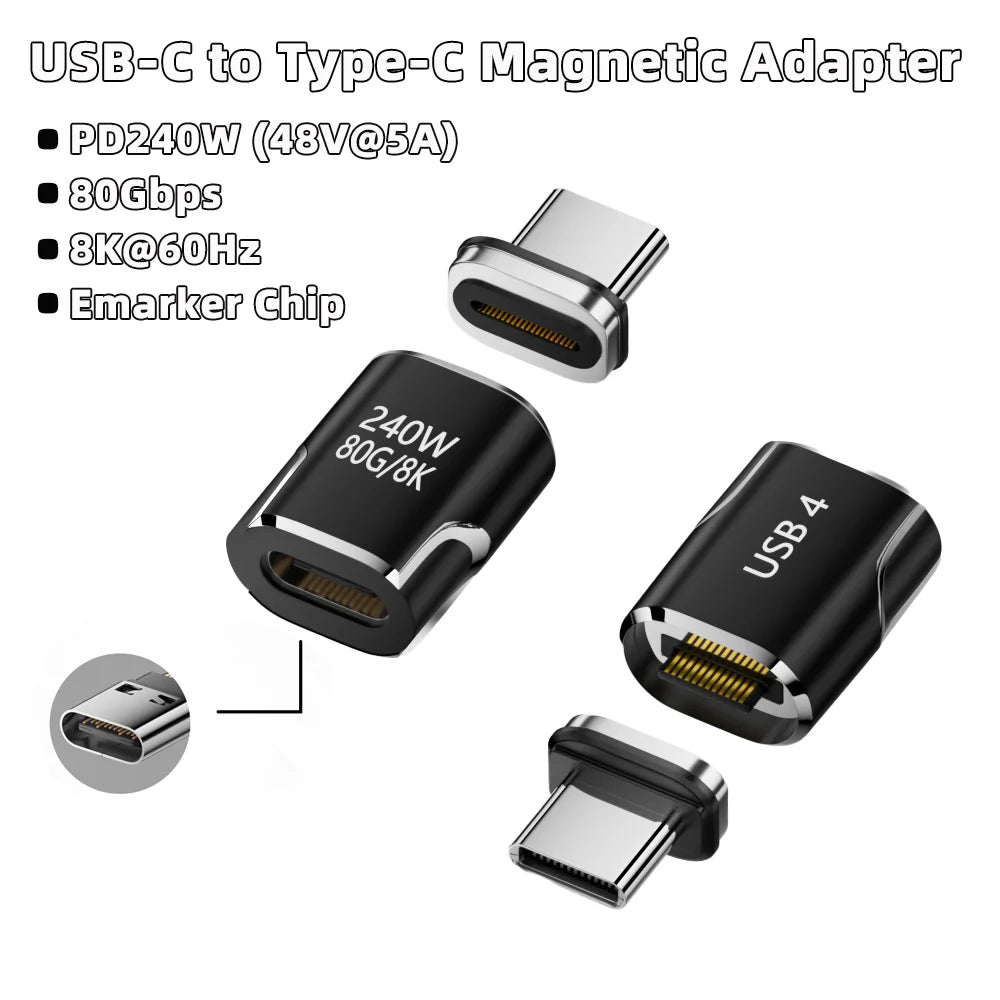 PD 240W Type C to Type C Magnetic Adapter USB 4 Full-Featured 80Gbps 8K@60Hz Fast Charging USB-C Magnet Converter For iPhone 15