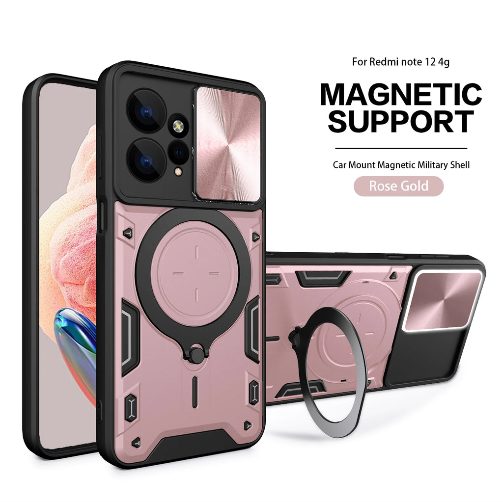 Magsafe Magnetic Camera protection case for Redmi Note 12 4G 12s  Armor Hybrid Metal Ring Back Cover For Redmi Note12 Pro Plus