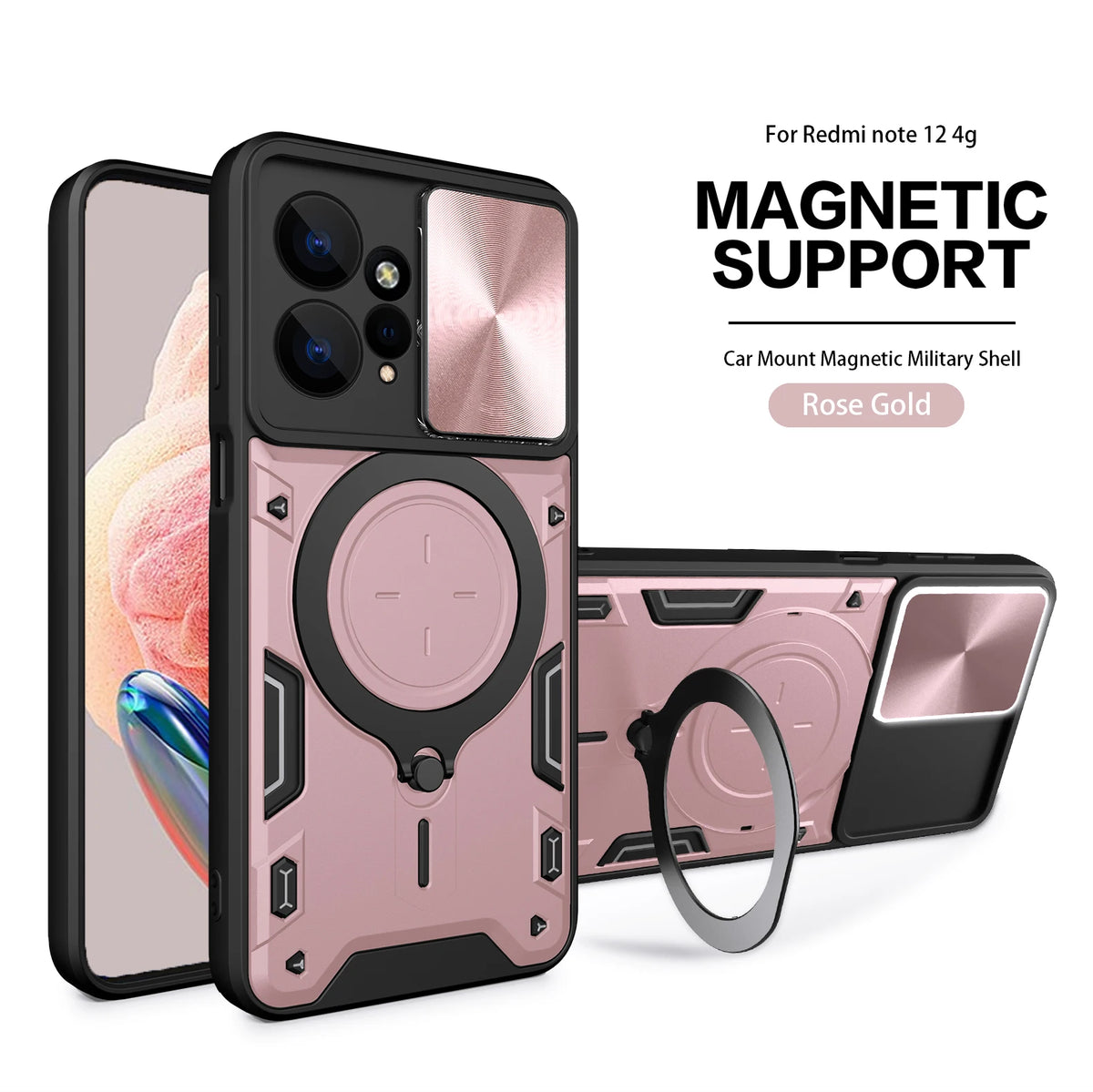 Magsafe Magnetic Camera protection case for Redmi Note 12 4G 12s  Armor Hybrid Metal Ring Back Cover For Redmi Note12 Pro Plus