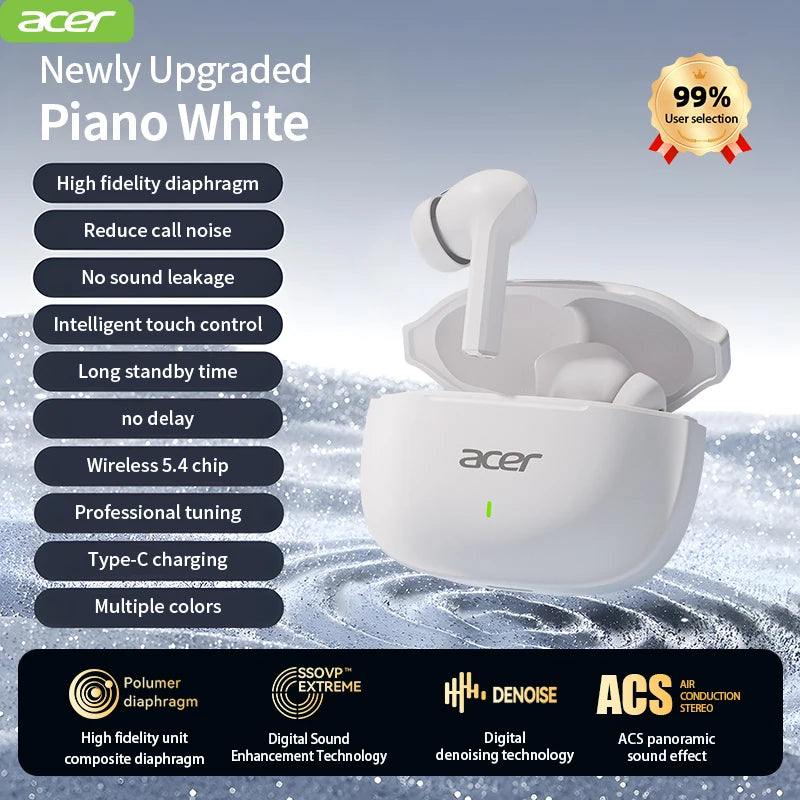 Acer Ohr504 Wireless Bluetooth Headphones, In-Ear Design, Noise Reduction, Comfortable to Wear, Suitable for Sports and Running, Compatible with Mobile Phones, Tablets, and Laptops, Women's Model, Multiple Colors