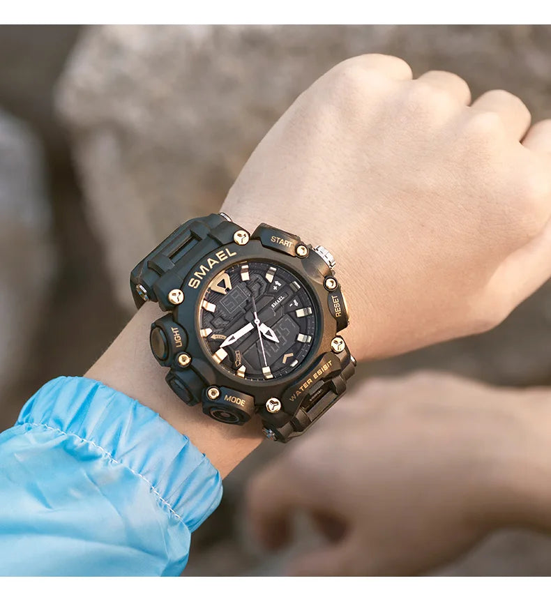 Military Watch Sport Waterproof 50M Stopwatch Analog Digital Wristwatches Week Display Alarm Clock 8053 Digital Watches Mens