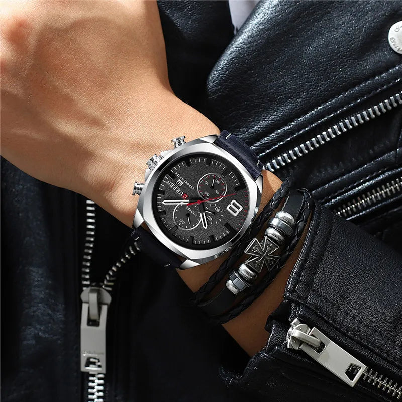CURREN Watch Men Waterproof Chronograph Sport Military Male Clock Man Top Brand Luxury Leather Wristwatch Relogio Masculino 8324