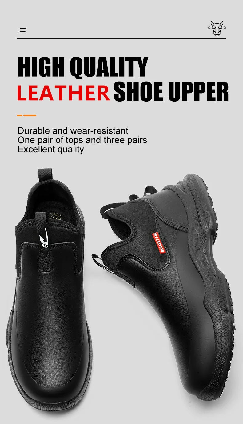 anti-skid kitchen work shoes non slip work waterproof boots lightweight Safety shoes for men chef work shoes leather sneakers