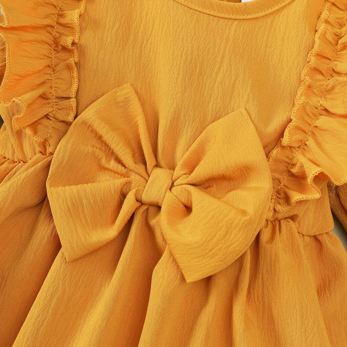 Baby Girl Autumn Dress Ruffled Edges and Bow, Long-Sleeved Dress+Headband for 0-18 Months Cute Baby Girl Holiday Party Costume
