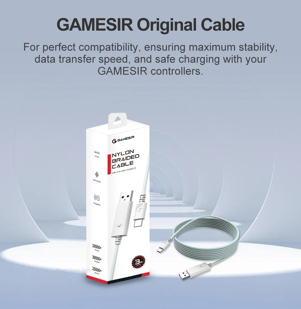 GameSir 3m Nylon Braided Cable for G7 Pro G7 Pro 8K Cyclone 2 Nova Lite X5 Lite G7 SE G8 G8+ MFi X5s Kaleid Flux Gamepad