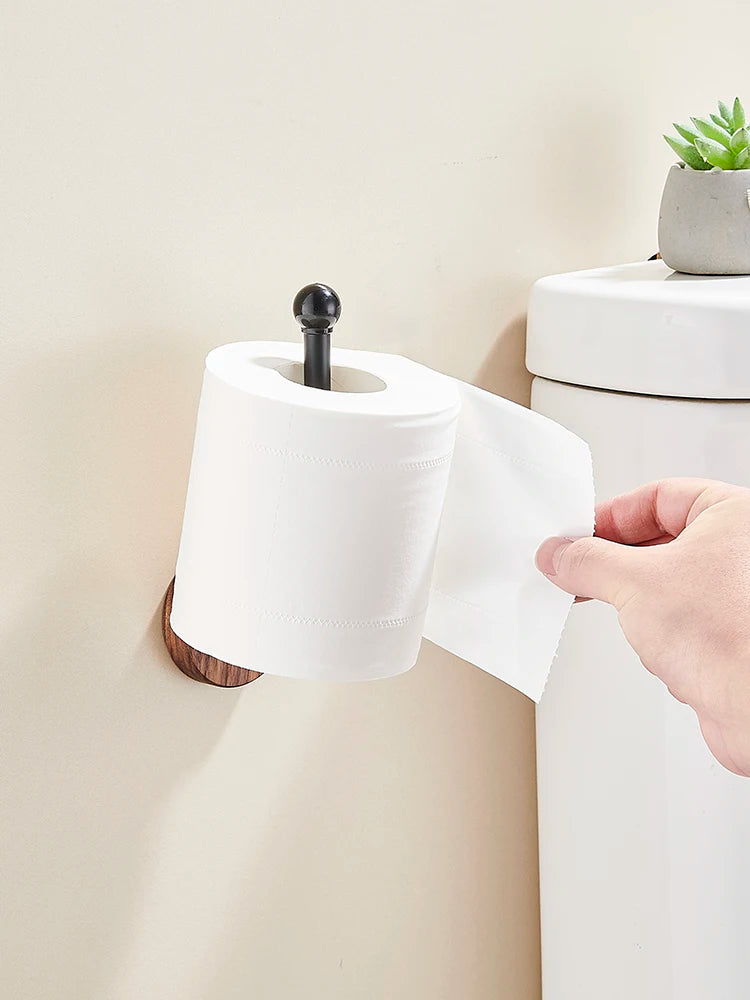 Wood Toilet Paper Holder  No Drill Required! Kitchen & Bathroom Storage Solution  Self-Adhesive Wall Mounted Tissue Rack