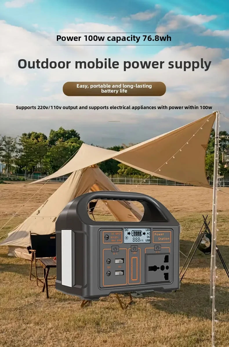 100W 76.8Wh Portable Power Station Solar Generator Outdoor Emergency Mobile 24000mAh LiFePO4 Power Bank For Camping Power LED